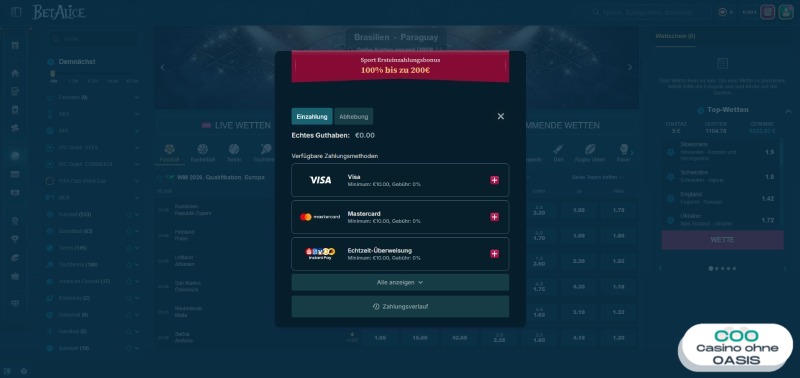 Online Wettanbieter ohne OASIS mit Echtgeld Einzahlung